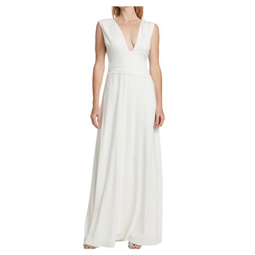 Halston Heritage White V-Neck Sleeveless Maxi Dress